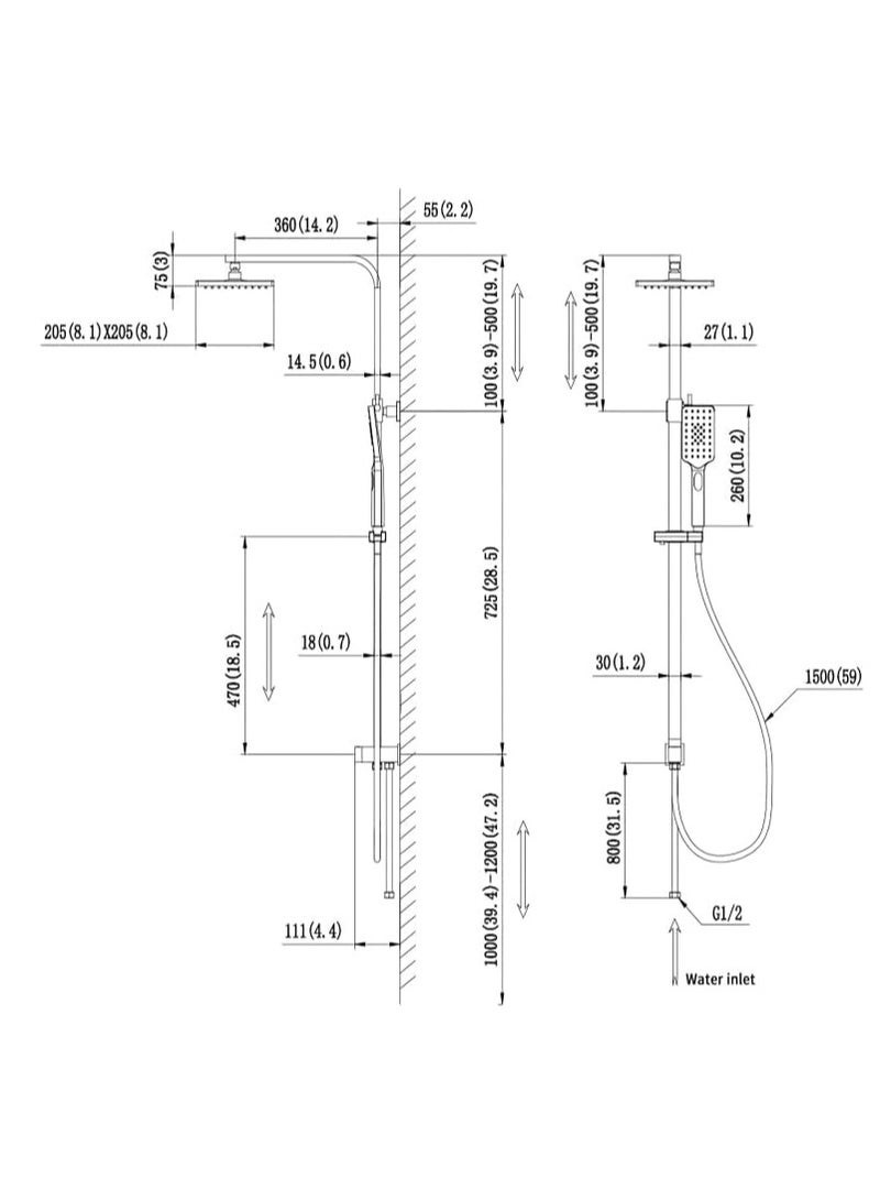 Up Down Shower - Shower Mixer Set with Wall Mounted Shower System, Hardware Set with Overhead Shower Head and Multifunctional Hand Shower Set, Modern, Easy to Install, Black Color - Image 4