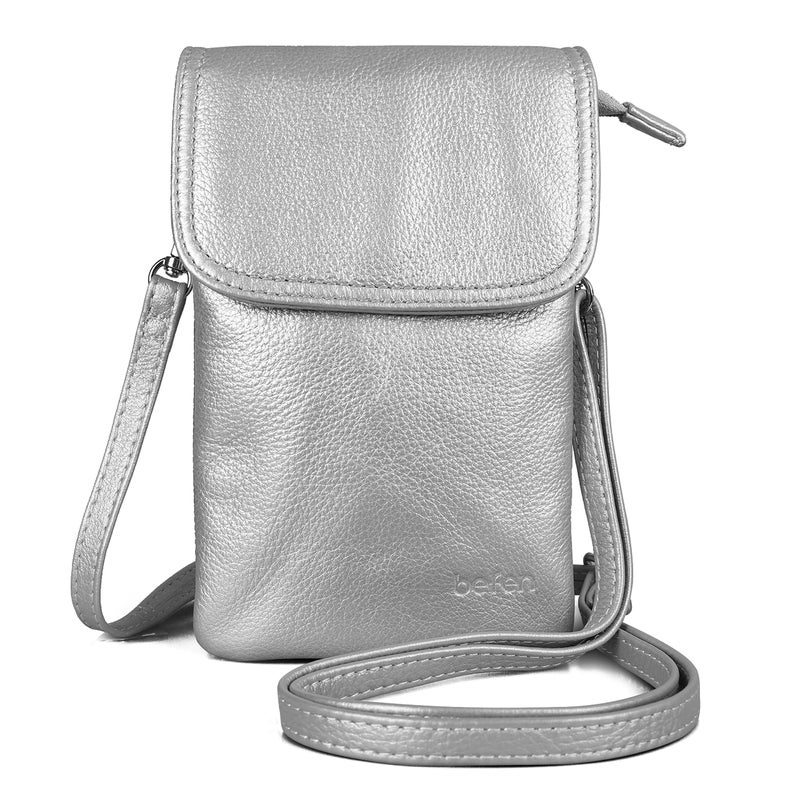 befen Crossbody Wallet Purse Cell Phone Bags, Women Small Leather Crossbody Bag-Sliver Grey - Image 1