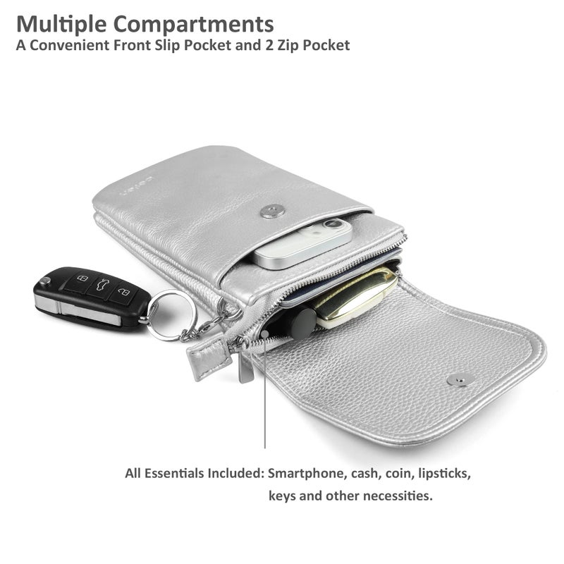 befen Crossbody Wallet Purse Cell Phone Bags, Women Small Leather Crossbody Bag-Sliver Grey - Image 2