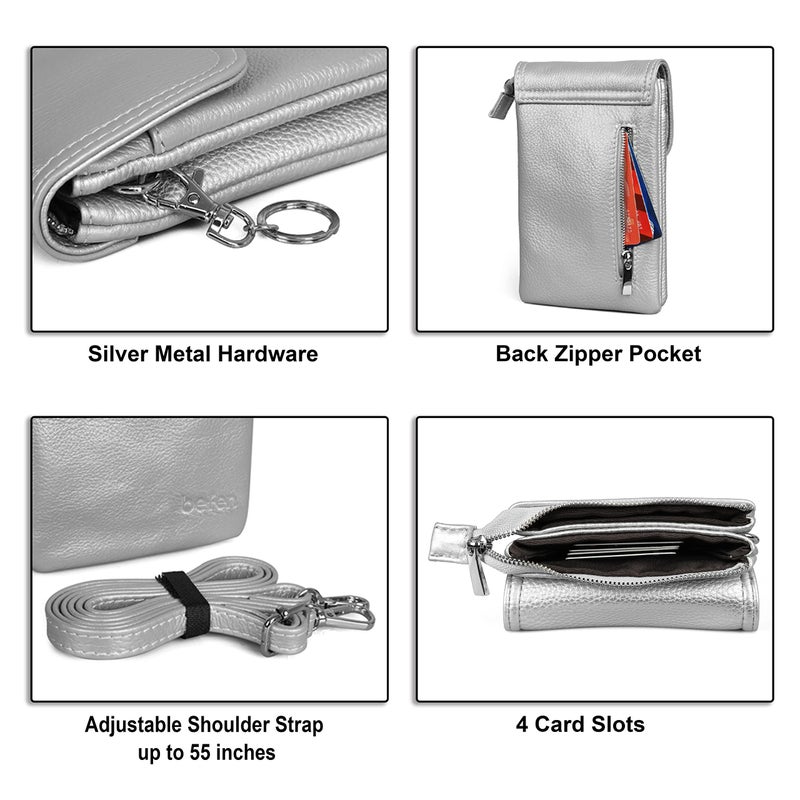 befen Crossbody Wallet Purse Cell Phone Bags, Women Small Leather Crossbody Bag-Sliver Grey - Image 4
