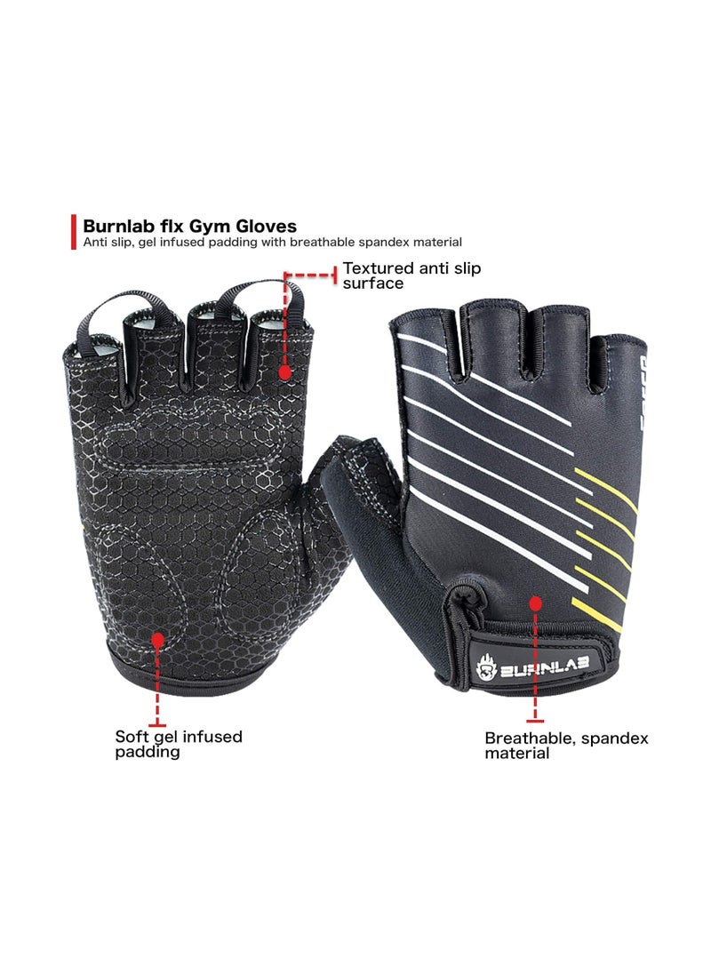 BURNLAB - BURNLAB Flex Gym Gloves for Men and Women - Ideal for Weightlifting, Cycling, Crossfit, Offers Good Grip and Soft Padding Force Black - Image 1