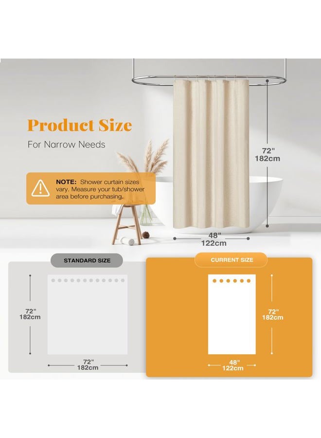 BTTN Stall Fabric Shower Curtain - 48x72 Inch Narrow Linen Textured Heavy Duty Shower Curtain Set with 8 Plastic Hooks, Hotel Spa Luxury Small Waterproof Bath Curtains for Bathroom - Cream/Beige - Image 3