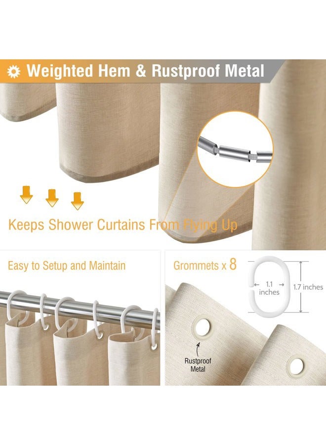 BTTN Stall Fabric Shower Curtain - 48x72 Inch Narrow Linen Textured Heavy Duty Shower Curtain Set with 8 Plastic Hooks, Hotel Spa Luxury Small Waterproof Bath Curtains for Bathroom - Cream/Beige - Image 5