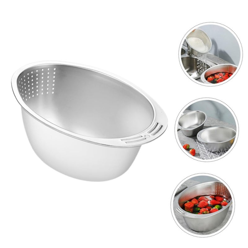Widened Edge Stainless Steel Rice Washer Strainer Basin Multifunctional Kitchen Colander - Image 3