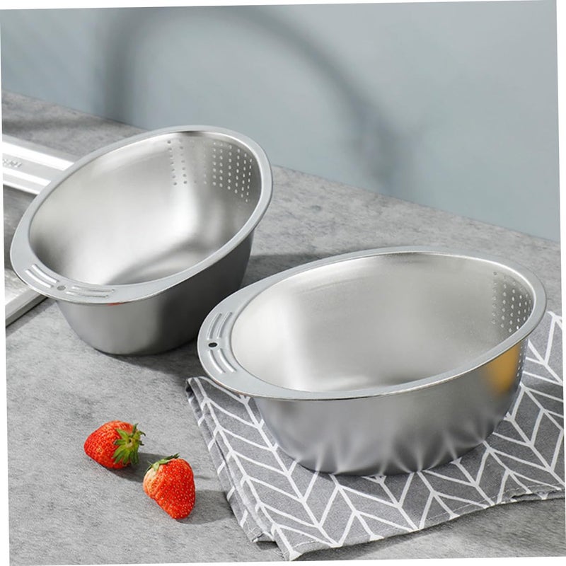 Widened Edge Stainless Steel Rice Washer Strainer Basin Multifunctional Kitchen Colander - Image 5