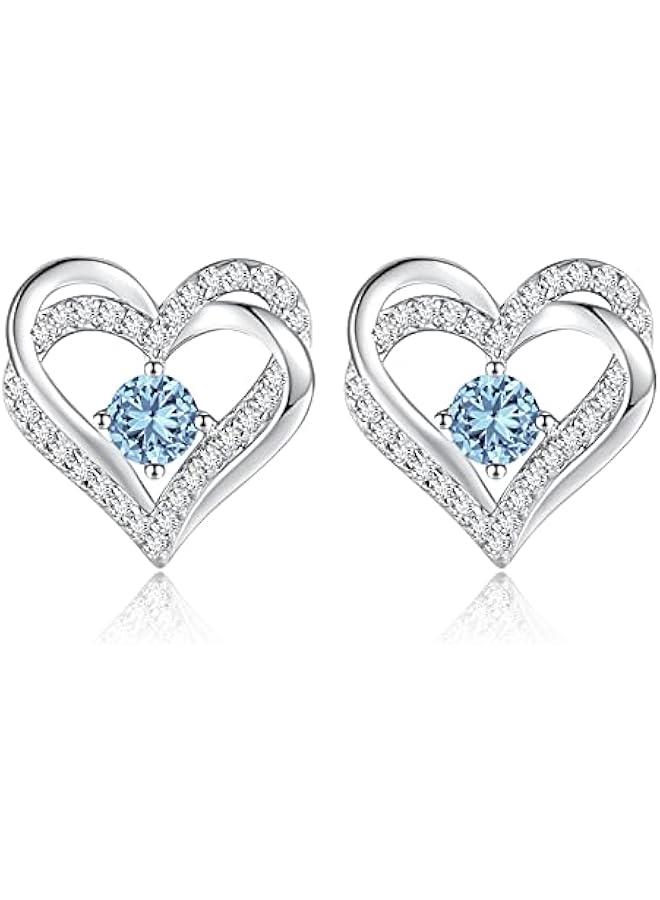Forever Love Heart Stud Earrings for Women, 925 Sterling Silver Birthstone Heart Stud Earrings Mother's Day Gift Anniversary Birthday Jewelry Gifts for Women Wife Her - Image 1