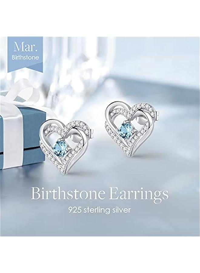 Forever Love Heart Stud Earrings for Women, 925 Sterling Silver Birthstone Heart Stud Earrings Mother's Day Gift Anniversary Birthday Jewelry Gifts for Women Wife Her - Image 4