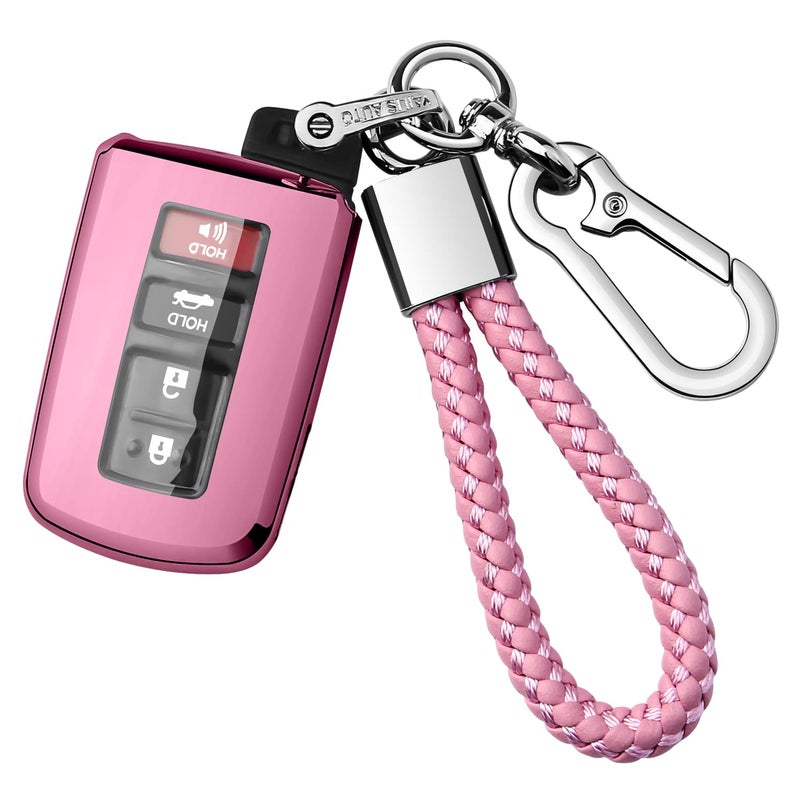 Autophone Compatible with Toyota Key Fob Cover with KeychainPremium Soft TPU 360 Degree Protection Key Case for Tacoma Sequoia Tundra 4Runner Highlander RAV4 Camry Corolla Avalon Smart KeyPink
