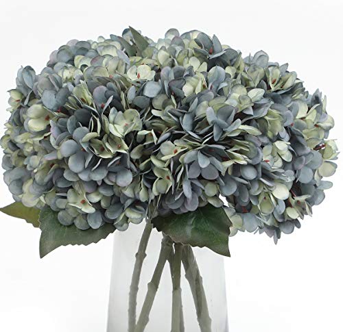 Kimuras Cabin Fake Flowers 6pcs Artificial Silk Hydrangea Flowers Bouquets Faux Hydrangea Stems for Home Wedding Party Table Core Autumn Garden Halloween Decoration Deep Lake Blue Pack of 6