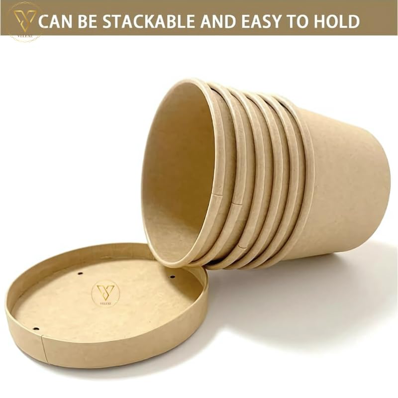 VELEXE Brown Kraft Paper Food Container - Pack of 50 (250ml, 11x5x9.2 CM) | Eco-Friendly Takeaway Containers | Biodegradable & Disposable Food Containers for Meal, Party Catering, Takeout and Delivery - Image 4