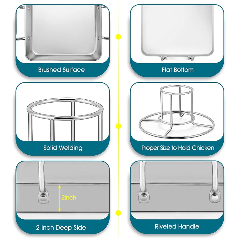 TeamFar Beer Can Chicken Holder, Stainless Steel Roasting Drip Pan with Vertical Rack Stand for Grill Oven Smoker, Healthy & Heavy Duty, Easy Clean & Dishwasher Safe (1 Pan + 1 Rack) - Image 4