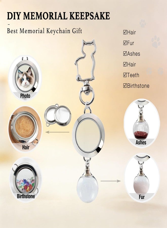 Cat Fur Keepsake Keychain with Ashes Locket, Memorial Jewelry for Cats - Image 2
