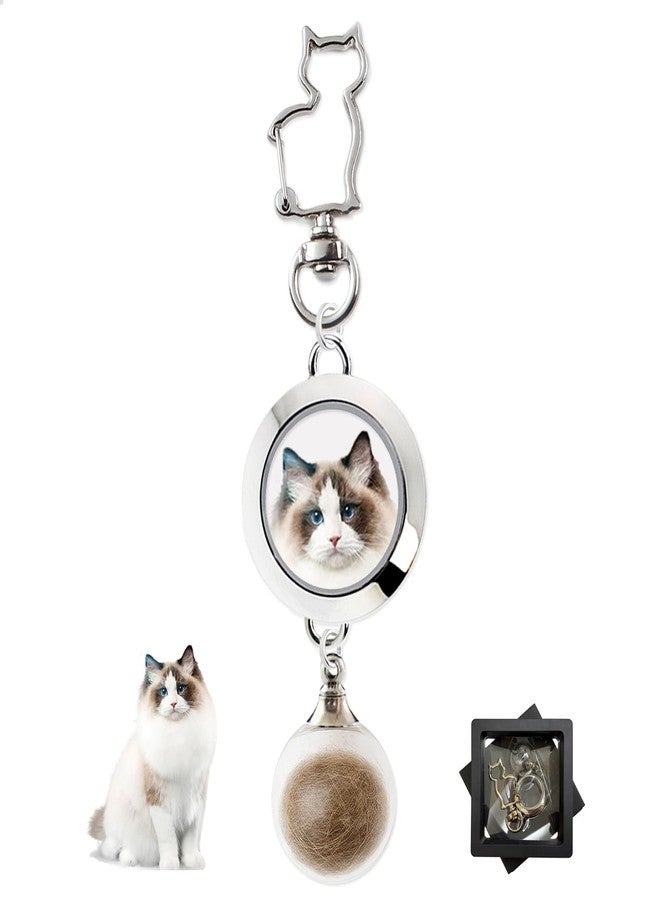 Cat Fur Keepsake Keychain with Ashes Locket, Memorial Jewelry for Cats - Image 1