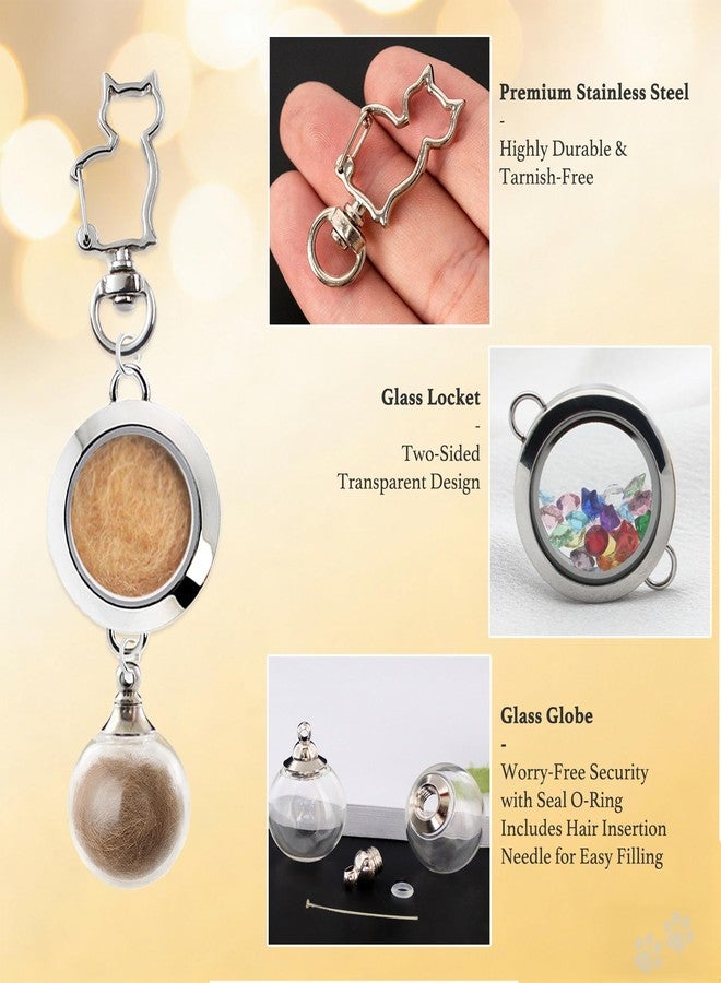 Cat Fur Keepsake Keychain with Ashes Locket, Memorial Jewelry for Cats - Image 3