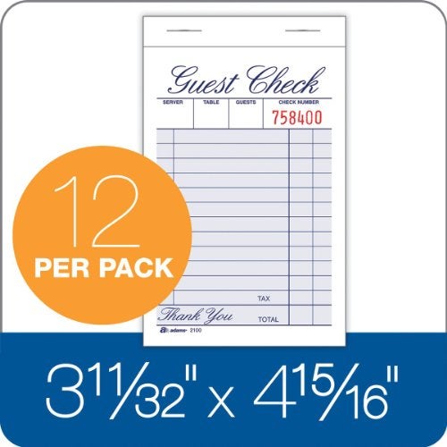 Adams Guest Check Pad, Single Part, White, 3-11/32" x 5-7/16", 100 Sheets/Pad, 12 Pads/Pack (2100-12) - Image 2