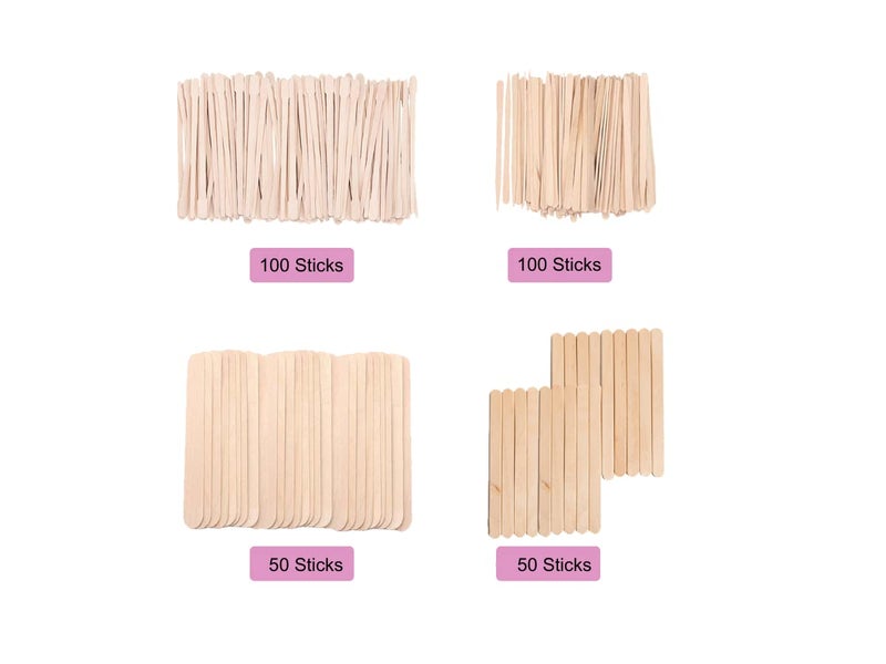Mibly 4 Style 300 Pcs Assorted Wooden Wax Sticks for Body Legs Face and Small Medium Large Sizes Eyebrow Waxing Applicator Spatulas for Hair Removal or Wood Craft Sticks - Image 3