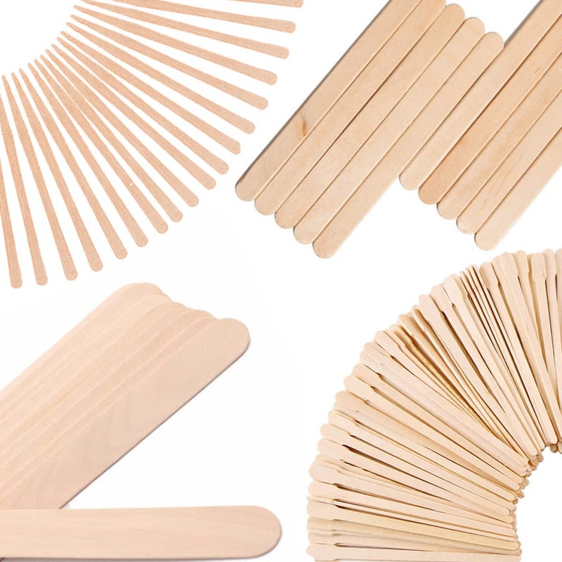 Mibly 4 Style 300 Pcs Assorted Wooden Wax Sticks for Body Legs Face and Small Medium Large Sizes Eyebrow Waxing Applicator Spatulas for Hair Removal or Wood Craft Sticks - Image 1