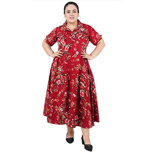 Indietoga Women's Plus Size Long Maxi Dress (P1000-1249_Red Floral Printed_2XL) - Image 1