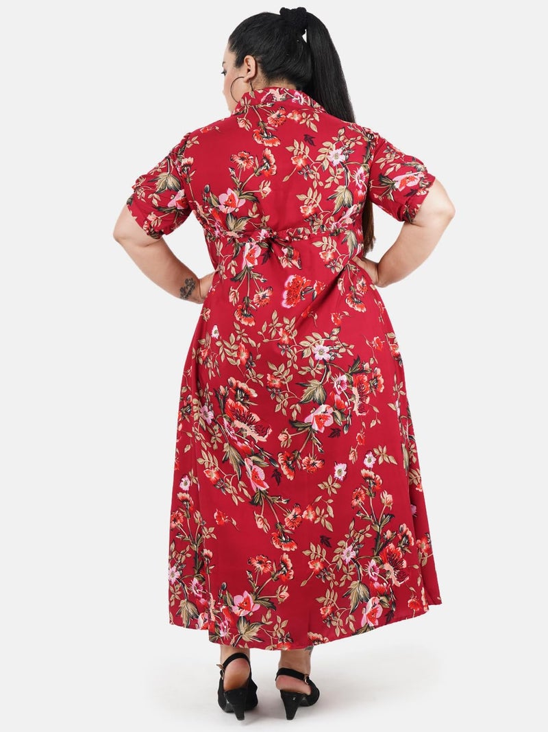 Indietoga Women's Plus Size Long Maxi Dress (P1000-1249_Red Floral Printed_2XL) - Image 5