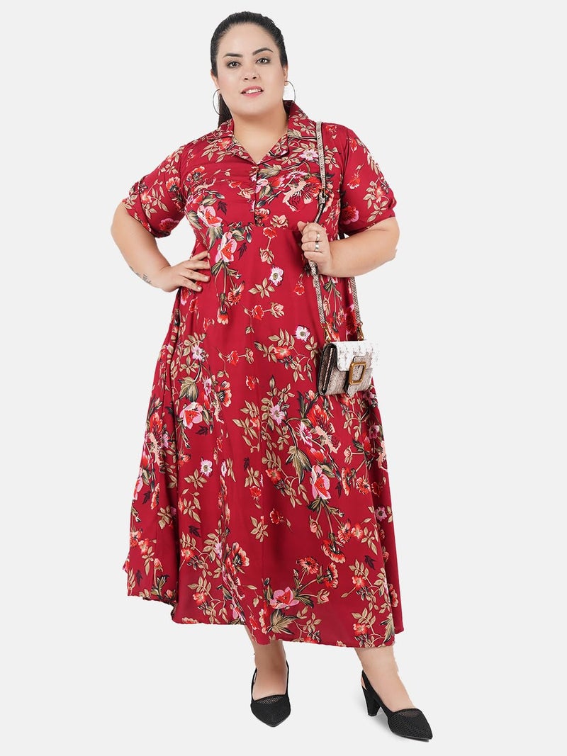 Indietoga Women's Plus Size Long Maxi Dress (P1000-1249_Red Floral Printed_2XL) - Image 3
