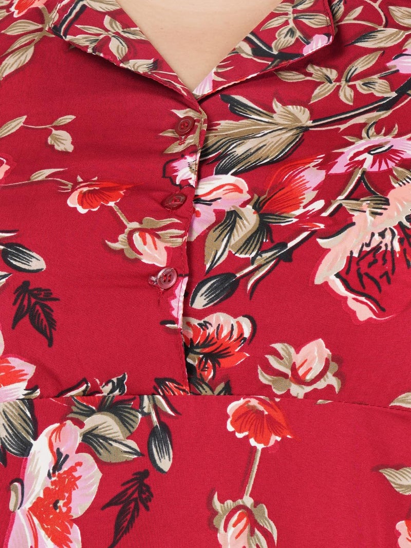 Indietoga Women's Plus Size Long Maxi Dress (P1000-1249_Red Floral Printed_2XL) - Image 4