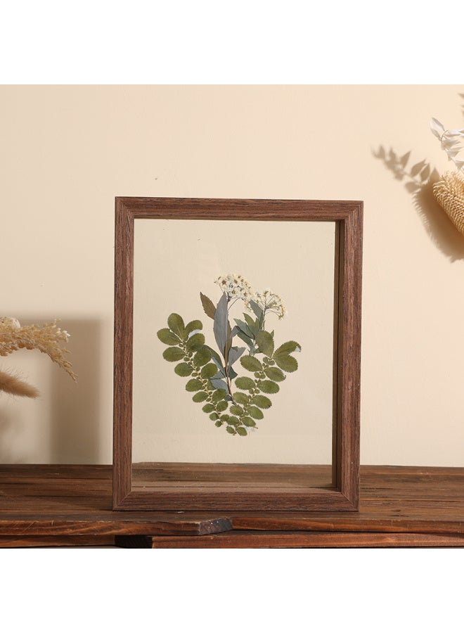 Leaf Specimen Photo Frame Table Double-sided Transparent Glass Mounted Leaf Carving 6 Stereo 7 Plants 8 Inch Maple Leaf Dried Leaves-Color:5inch [can Hold 9*13]-walnut Color  - Image 1
