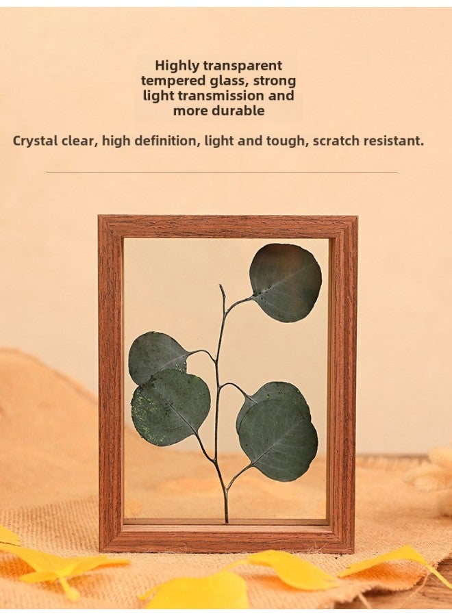 Leaf Specimen Photo Frame Table Double-sided Transparent Glass Mounted Leaf Carving 6 Stereo 7 Plants 8 Inch Maple Leaf Dried Leaves-Color:5inch [can Hold 9*13]-walnut Color  - Image 2