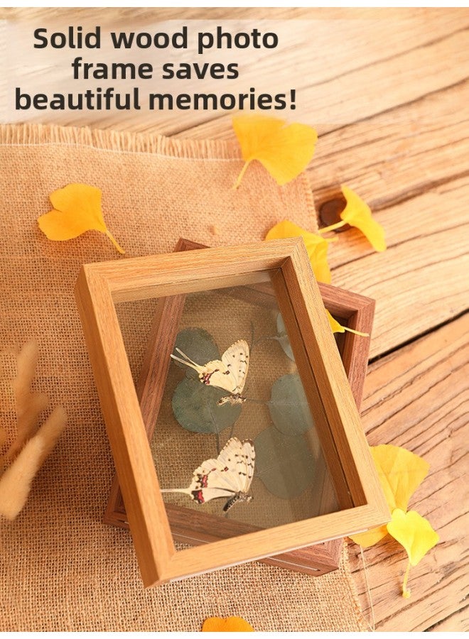 Leaf Specimen Photo Frame Table Double-sided Transparent Glass Mounted Leaf Carving 6 Stereo 7 Plants 8 Inch Maple Leaf Dried Leaves-Color:5inch [can Hold 9*13]-walnut Color  - Image 3