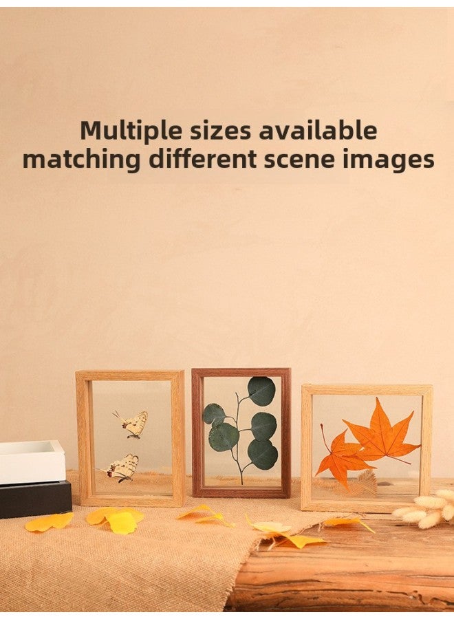 Leaf Specimen Photo Frame Table Double-sided Transparent Glass Mounted Leaf Carving 6 Stereo 7 Plants 8 Inch Maple Leaf Dried Leaves-Color:5inch [can Hold 9*13]-walnut Color  - Image 4