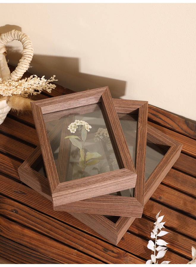 Leaf Specimen Photo Frame Table Double-sided Transparent Glass Mounted Leaf Carving 6 Stereo 7 Plants 8 Inch Maple Leaf Dried Leaves-Color:5inch [can Hold 9*13]-walnut Color  - Image 5