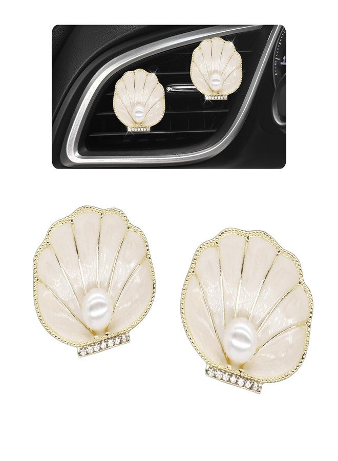 ORIESSE Beach Decor,2pcs Seashell Air Vent Clips Car Air Freshener,Beige Scallop Ocean Car Interior Decor Diffuser for Women Mom - Image 1
