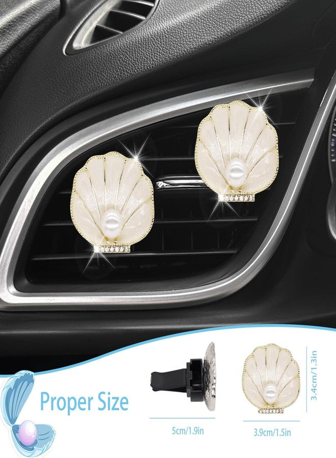 ORIESSE Beach Decor,2pcs Seashell Air Vent Clips Car Air Freshener,Beige Scallop Ocean Car Interior Decor Diffuser for Women Mom - Image 2
