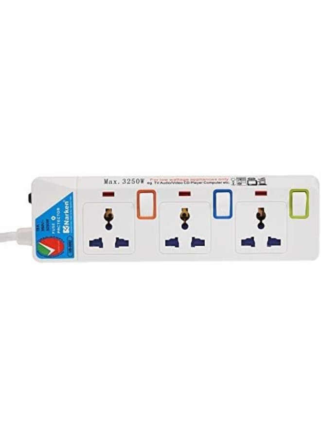 Narken E Series Extension Cord 3 Ways 5 Meter Electric Universal Power Strip wire 13A Fuse surge With Separate Single Switch and Indicate light Max 13A 3250W AC 250V. - Image 3