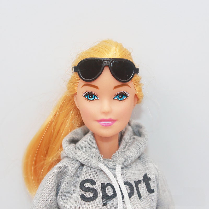 30cm Doll Sportswear Yoga Outfit Set Black frame glasses (unisex) 