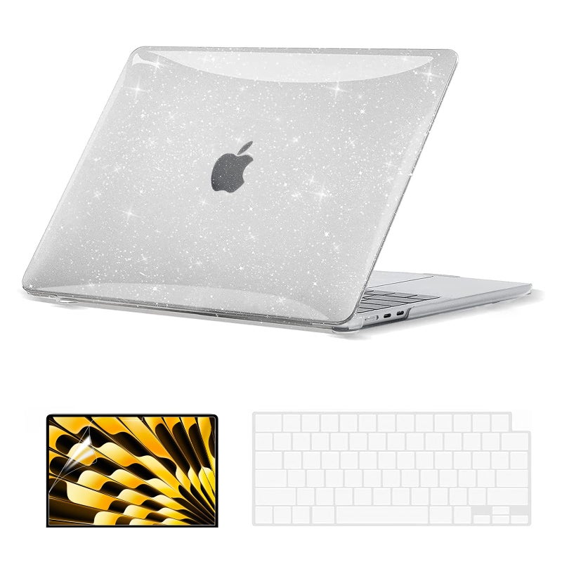 EooCoo Case Compatible with MacBook Air 15 inch M5 2026 2025-2023 Release M4 M3 M2 Model A3448 A3241 A3114 A2941, Plastic Hard Shell Case & Keyboard Cover & Screen Protector, Sparkly Clear - Image 1
