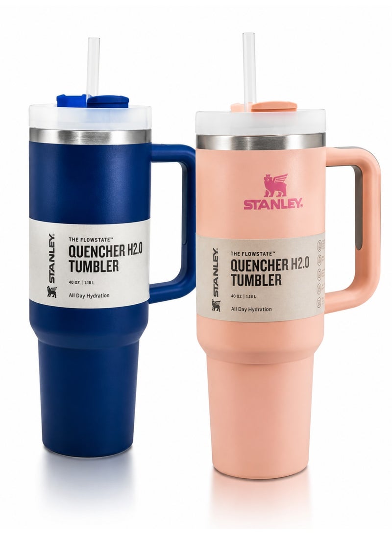 Stanley Quencher H2.0 Flow State Vacuum Insulated Stainless Steel Mug with Lid and Straw for Water, Iced Tea, Coffee, Smoothies and More, 1.2L, Keeps Drinks Hot - Multi-Color