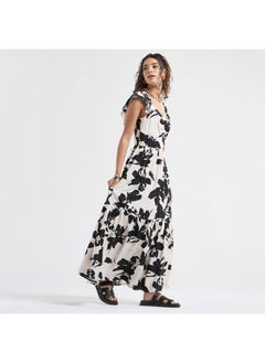 FAV Printed Maxi Dress with Sweetheart Neck and Ruffle Sleeves  - Image 2