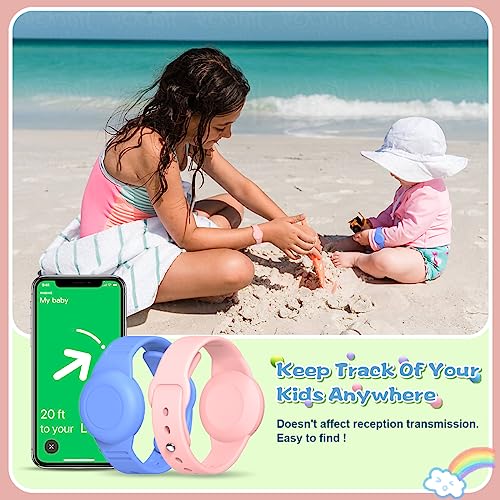 TOLUOHU [4 Pack] for Air Tag Bracelet & Airtag Necklace, Silicone Wristband Air tag Holder Kids Hidden Waterproof AirTag Accessories Compatible with Apple AirTag Lightweight, Adjustable (Blue + Pink) - Image 3