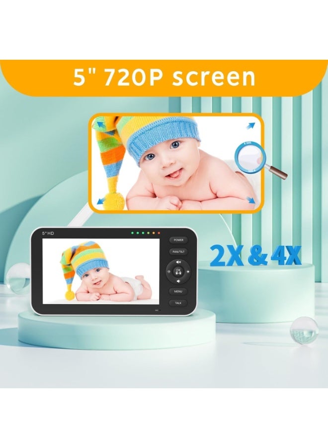INGUNAR جهاز مراقبة الأطفال بالفيديو مع كاميرا وصوت، شاشة 5" بدقة 720P HD مع عمر بطارية 30 ساعة، مدى طويل 1000 قدم، رؤية ليلية، دوران وزاوية، وضع VOX، صوت ثنائي الاتجاه، مستشعر درجة الحرارة - Image 2