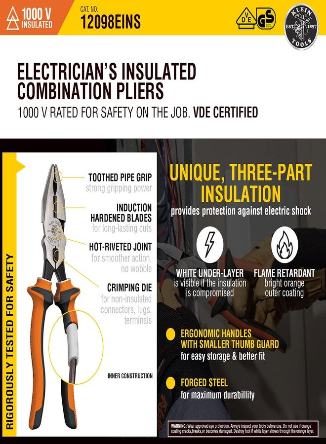 Klein Tools 12098EINS Insulated Combination Pliers with VDE Certified 3-Part Insulation, Crimping Die and Toothed Pipe-Grip - Image 4