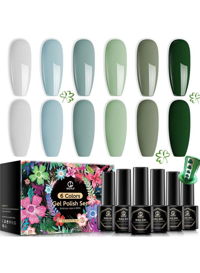MEFA Gel Nail Polish Set Sage Pine Eucalyptus Turquoise Greenblue Misty Grey Colors Soak Off Long Lasting 6 Pcs Starter Kit Mori Style Nail Art Diy Design Salon Manicure Gift For Women Girls - Image 2