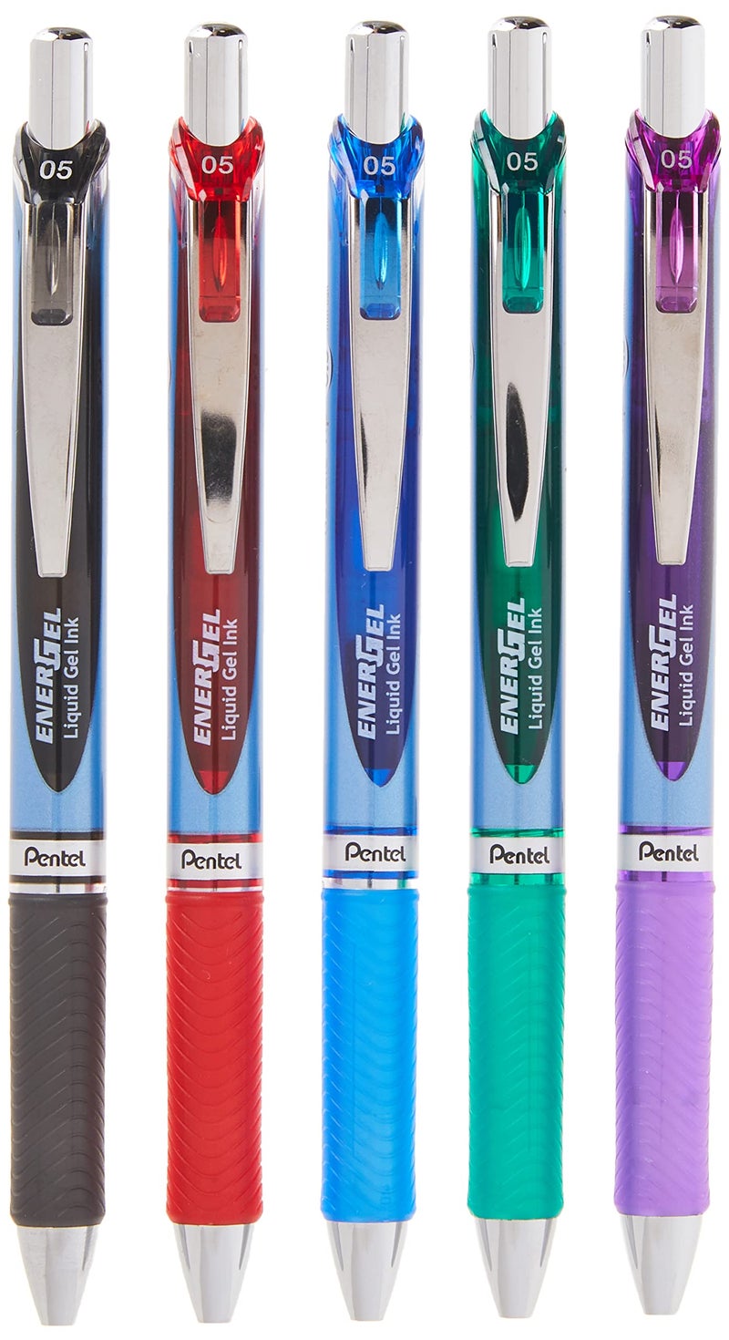 Pentel قلم جل سائل قابل للسحب من بنتل إينرجل، (0.5 مم)، خط رفيع، طرف معدني، ألوان حبر متنوعة، عبوة من 5 (BLN75BP5M) - Image 1