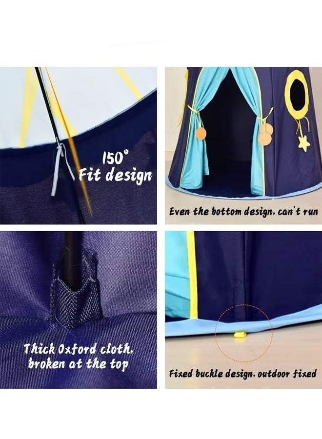 RAKAY Children's Play Tent Playhouse with Two Windows for Kids Indoor Tent, Top with Moon Decoration and Star Pendant,Toddler Toys for Boys and Girls, Bule, Portable Foldable Toddler Tent - Image 2