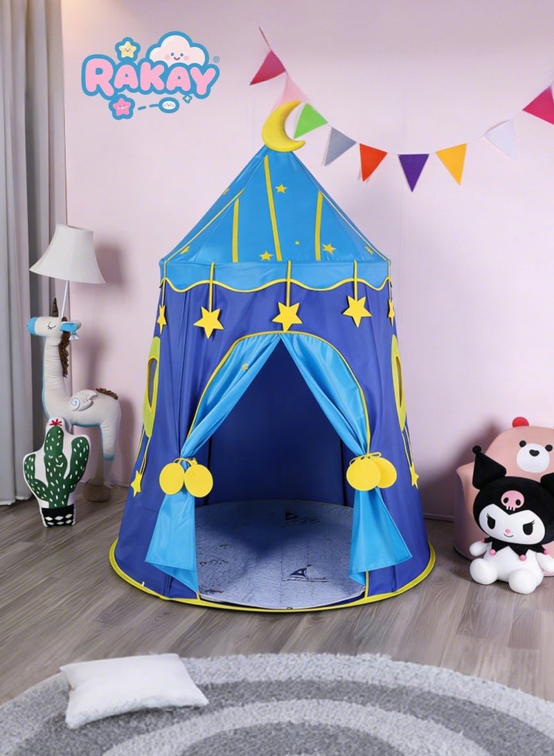 RAKAY Children's Play Tent Playhouse with Two Windows for Kids Indoor Tent, Top with Moon Decoration and Star Pendant,Toddler Toys for Boys and Girls, Bule, Portable Foldable Toddler Tent - Image 3
