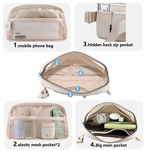 MEISEE Fanny Belt Bag Waist Pack Crossbody Bags Bum Bag for Running Hiking Travel Workout Adjustable Strap for Women -beige - Image 5