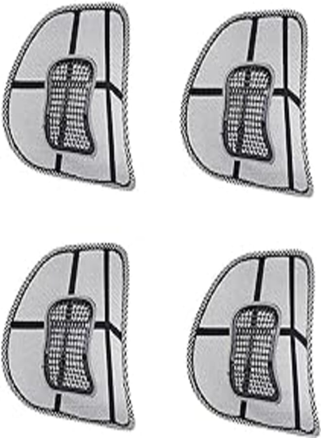 Lukzer 4 PC Ventilation Back Rest with Lumbar Support Mesh Cushion Pad for Car Seat, Home, Office Chair (Black)
