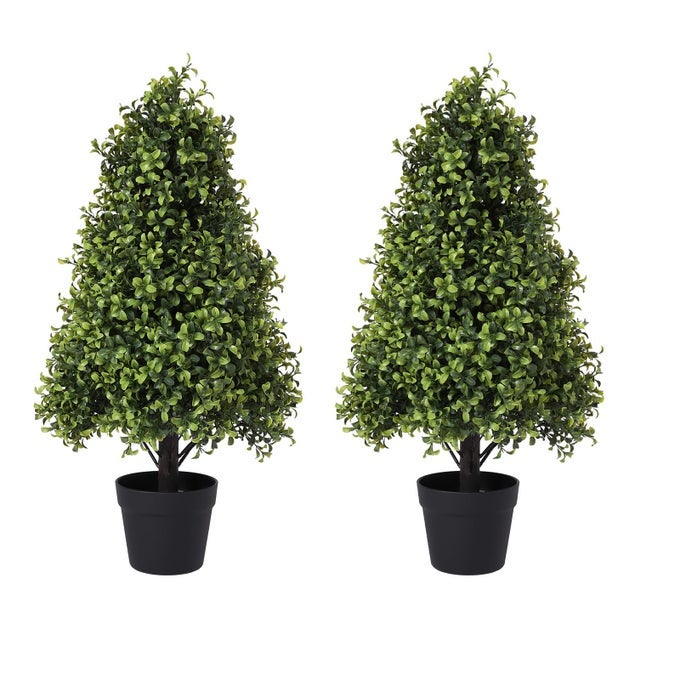30 Artificial Boxwood Topiary Trees Outdoor Set of 2 UV Resistant Faux Plants for Front Porch Outside Planter Realistic Fake ConeShaped Bushes Shrubs 25ft