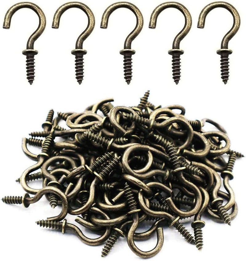 IDEALSV Small Screw Hooks 5/8 Inch 160 Pcs Screw Ceiling Hooks Christmas Lights Hooks Jewelry Hooks Cup Hooks for Hanging Bronze - Image 1