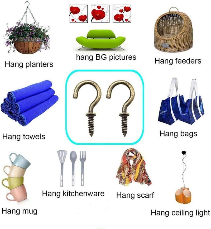 IDEALSV Small Screw Hooks 5/8 Inch 160 Pcs Screw Ceiling Hooks Christmas Lights Hooks Jewelry Hooks Cup Hooks for Hanging Bronze - Image 4