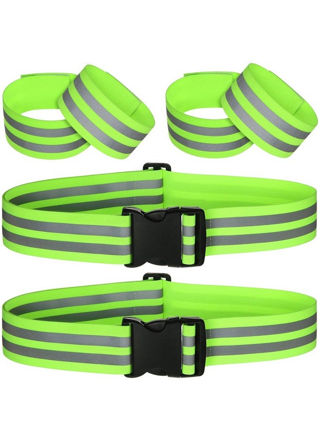 Hotop 6 Pieces Reflective Band Strap Safety Reflective Glow Belt Pt Belt High Visibility Reflective Waist Belt For Arm, Wrist, Ankle, Leg Running Cycling Walking Marathon (Green)  - Image 1